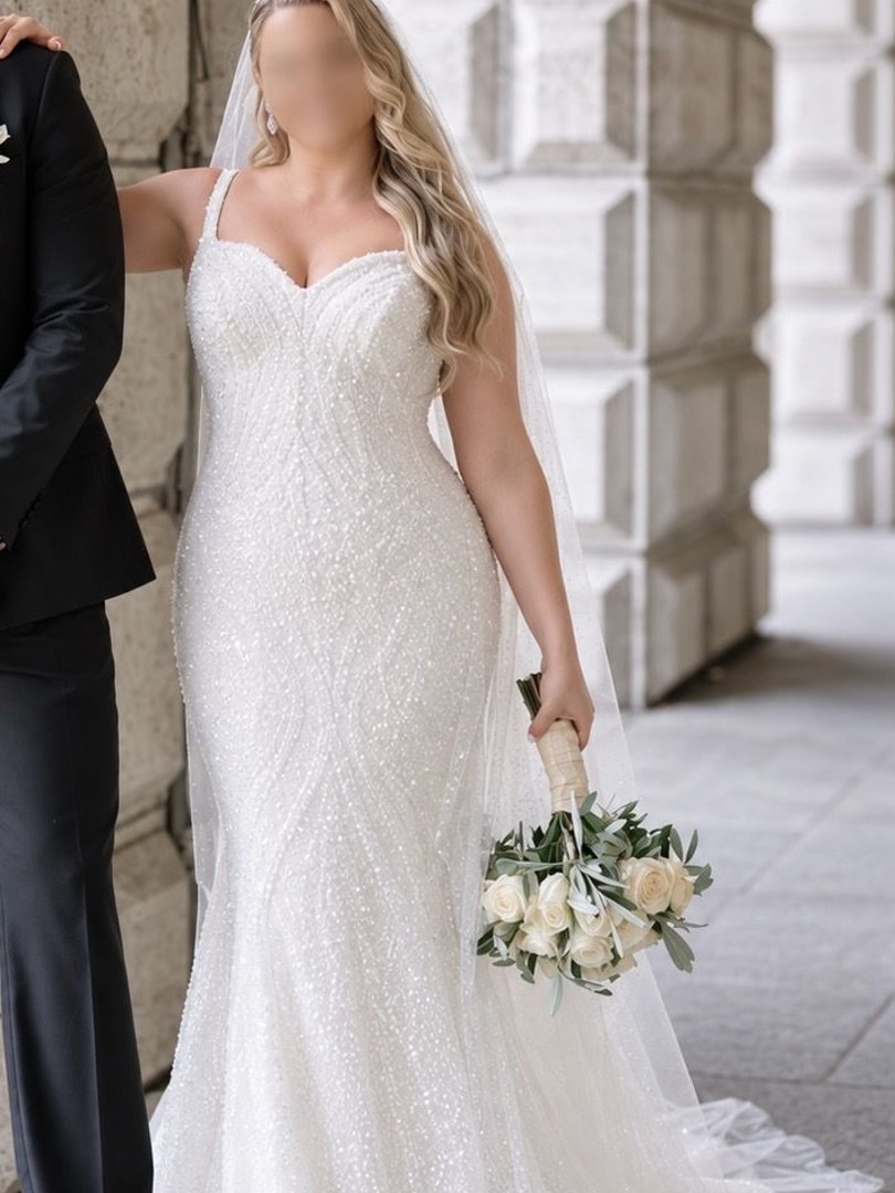 Sima Couture Designer-Brautkleid | Meerjungfrau | Full Glam | Champagnerschimmer | Gr. M-XL